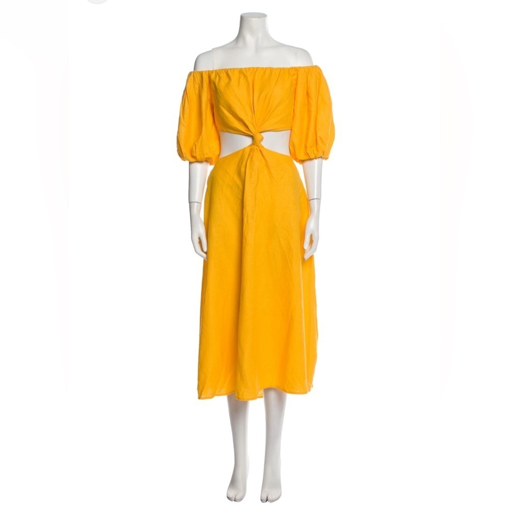 NWT FARM Rio Off Shoulder Twist Front Linen Blend Dress Size Small - Picture 3 of 14